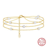 Triple Layered Natural Pearls Anklet for Women 925 Sterling Silver