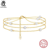 Triple Layered Natural Pearls Anklet for Women 925 Sterling Silver