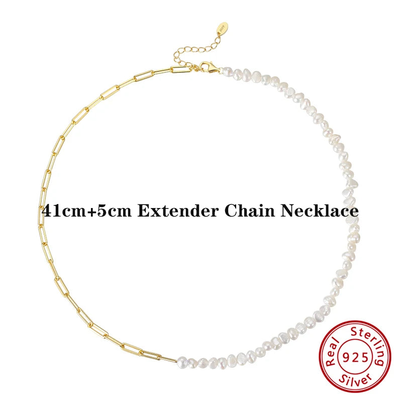 925 Silver Paper Clip Chain Pearl Choker Necklace Vintage Chunky Link Necklace