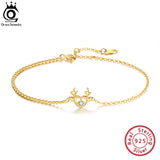 Christmas Reindeer Bracelet 925 Sterling Silver CZ Chain for Women