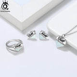 Fire Opal Heart Necklace Sterling Silver Pendant for Women Present