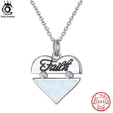 Fire Opal Heart Necklace Sterling Silver Pendant for Women Present