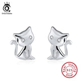 925 Sterling Silver Cat Shape Stud Earrings 11MM Female Party Jewelry SE107