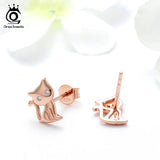925 Sterling Silver Cat Shape Stud Earrings 11MM Female Party Jewelry SE107