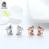 925 Sterling Silver Cat Shape Stud Earrings 11MM Female Party Jewelry SE107