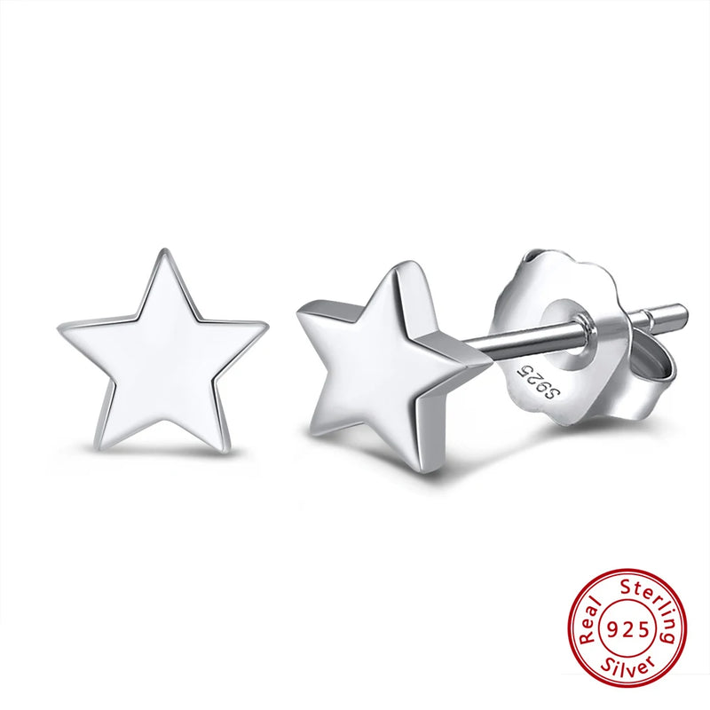 Women Stud Earrings Star Shape 925 Sterling Silver Romantic 6 MM Stars Earring