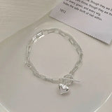 925 Sterling Silver Double Chain Heart Bracelet