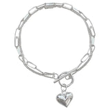 925 Sterling Silver Double Chain Heart Bracelet