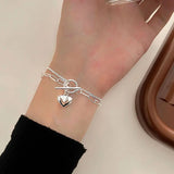 925 Sterling Silver Double Chain Heart Bracelet