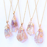 Rainbow Healing Crystal Stone Pendant Necklace Natural Stone Reiki Jewelry
