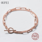 925 Silver Double-Layer Rose Bracelet Fine Jewelry
