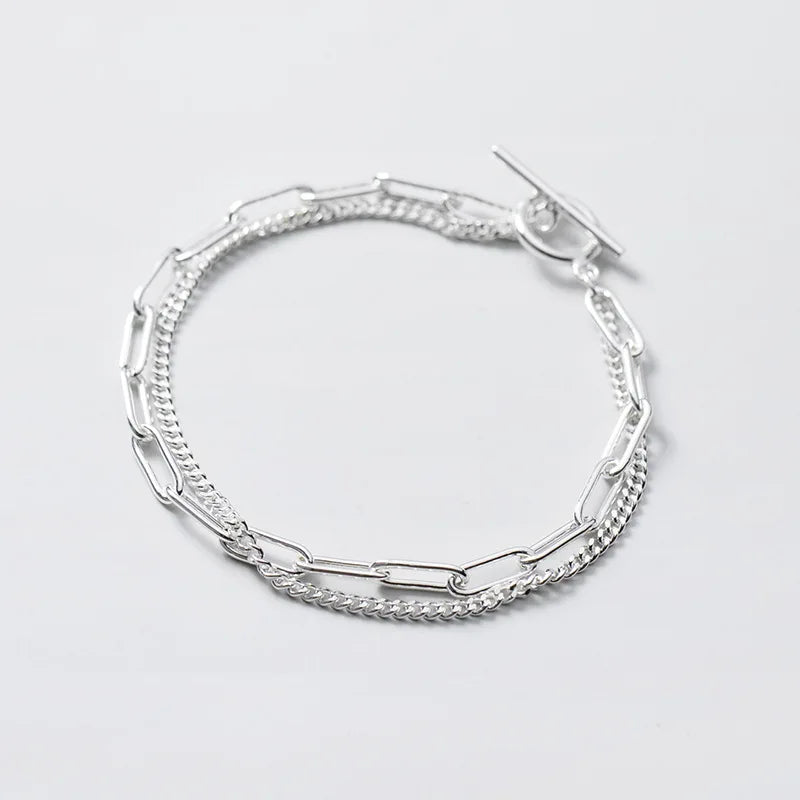925 Silver Double-Layer Rose Bracelet Fine Jewelry