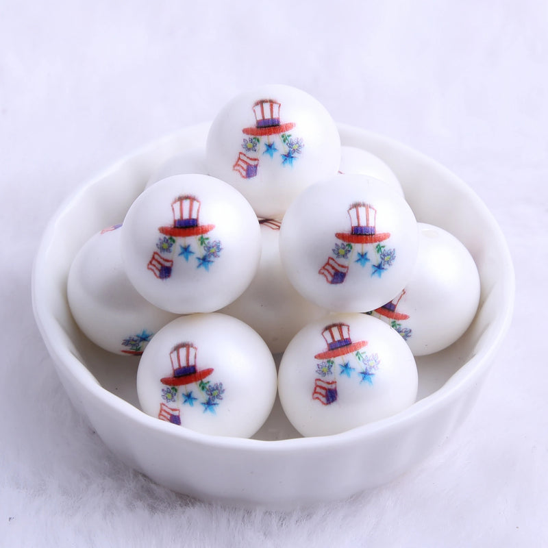 20mm 100pcs Acrylic Flag Hat Star Beads for Chunky July 4th Necklace