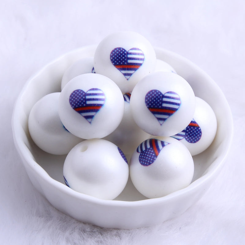 20mm Acrylic Flag Heart Beads for Jewelry Macking July 4th Necklace