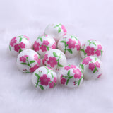 20mm 100pcs Acrylic Flower Printed Matte Pearl Beads for Jewelry Making