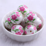 20mm 100pcs Acrylic Flower Printed Matte Pearl Beads for Jewelry Making