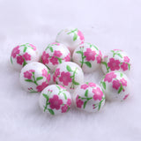 20mm 100pcs Acrylic Flower Printed Matte Pearl Beads for Jewelry Making