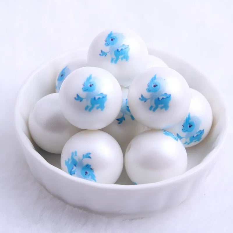 Acrylic Unicorn Print Matte Pearl Beads for Jewelry Making