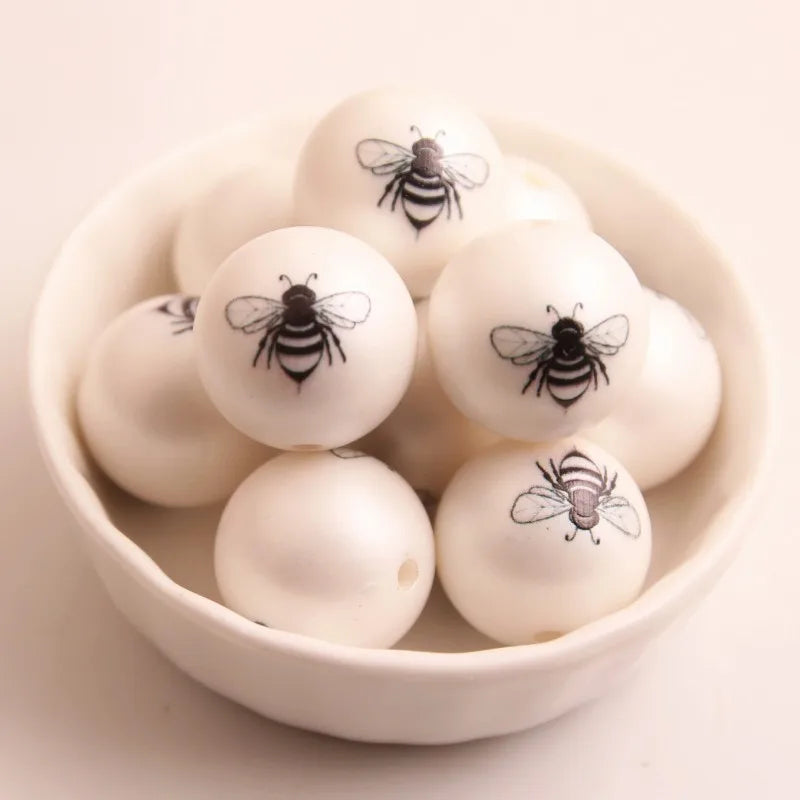 Acrylic Matte Pearl Print Bee Beads for Chunky Girls Necklace