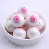 20mm 100pcs Pink Sunflower Print Matte Pearl Beads Chunky Necklace