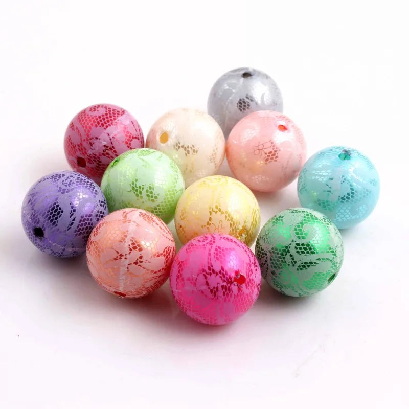 20mm Chunky Acrylic Pearl Print Lace Beads for Girls Necklace 100pcs