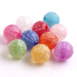 100pcs Colorful Acrylic Disco Round Lace Print Beads for Girls Necklace