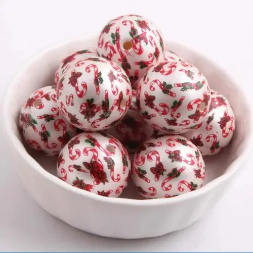 Acrylic Pearl Print Candy Cane Beads for Girls Necklace Jewelry