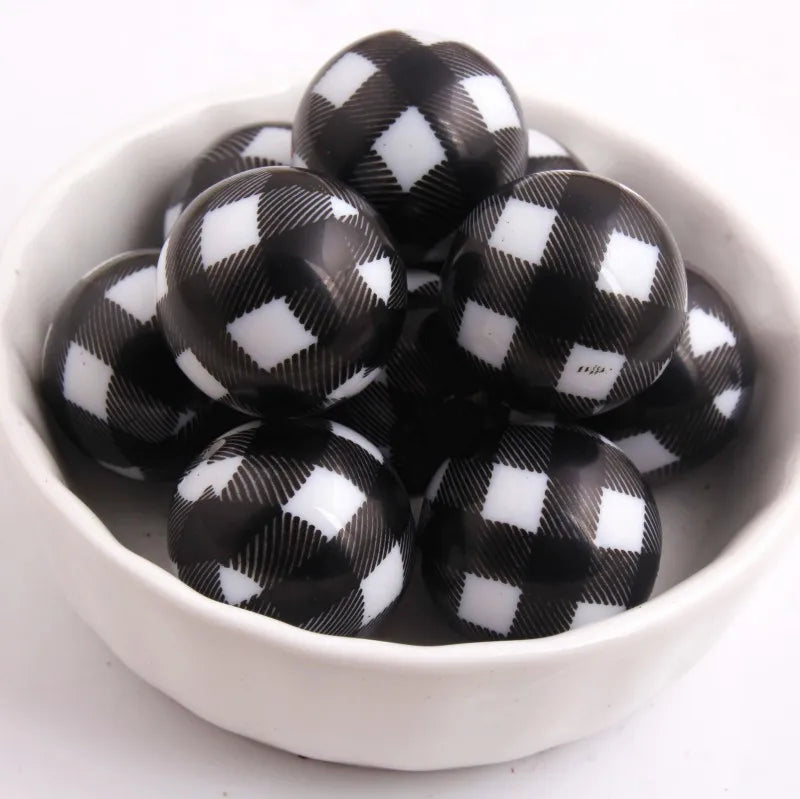 20mm Acrylic Solid Print Plaid Beads for Girls Necklace Jewelry