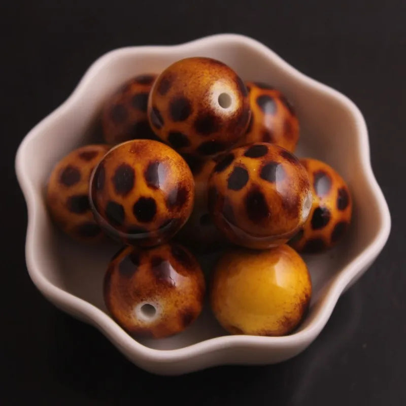20mm 100pcs Acrylic Brown Leopard Paint Beads for Girls Necklace Jewelry