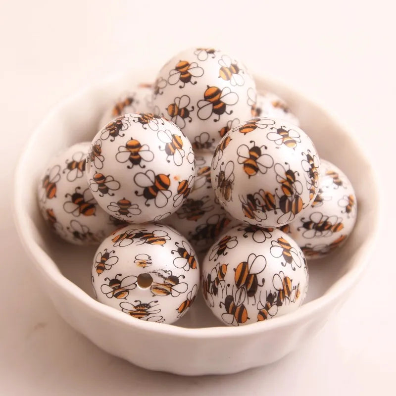 Matte Pearl Print Bee Beads for Kids Chunky Necklace