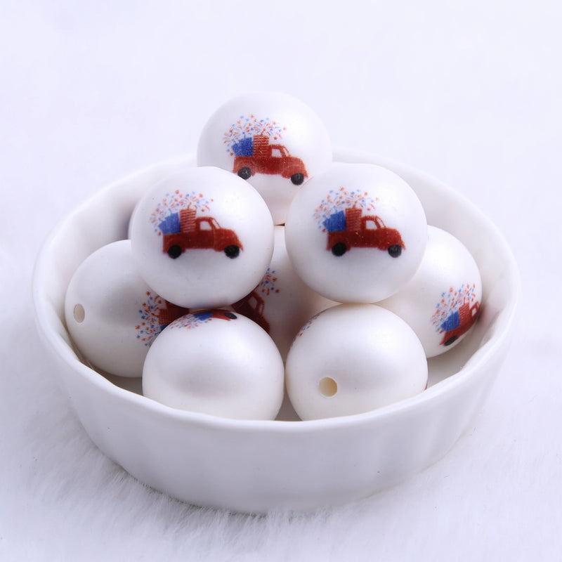 20mm 100pcs Acrylic Matte Pearl Print Flag Car Beads for Kids Necklace
