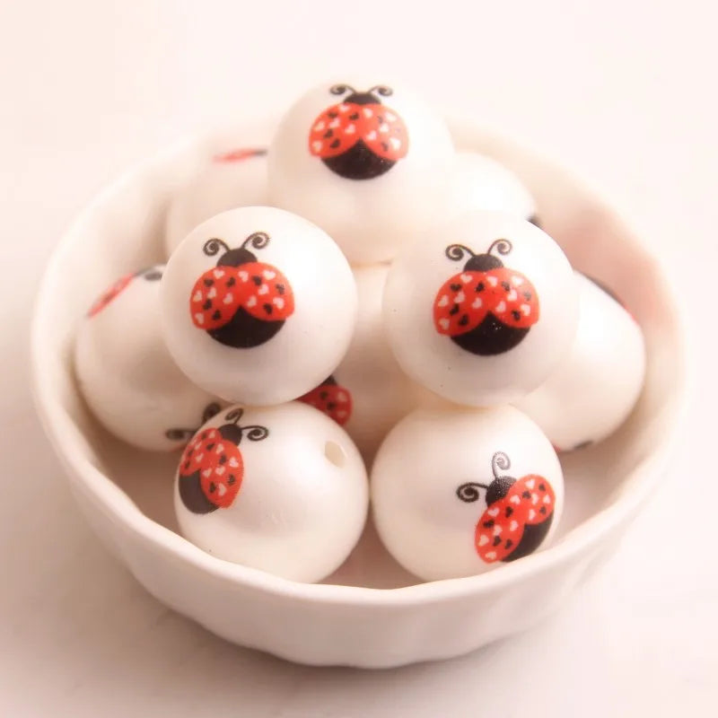 Matte Pearl Ladybugs Beads for Kids Necklace - 100pcs 20mm