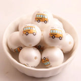 100pcs Acrylic Matte Pearl Print School Bus Beads for Kids