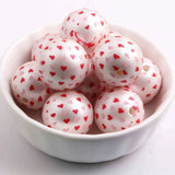 Acrylic Pearl Print Heart Beads Red/Pink 20mm 100pcs