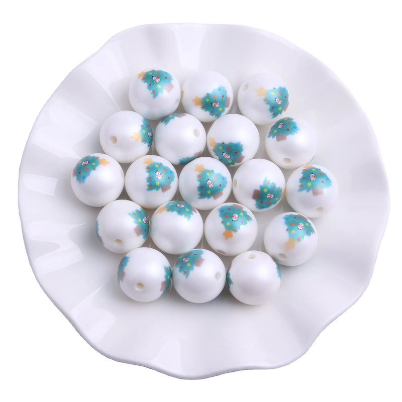 20mm Christmas Tree Acrylic Matte Pearl Printed Beads for Jewelry Making
