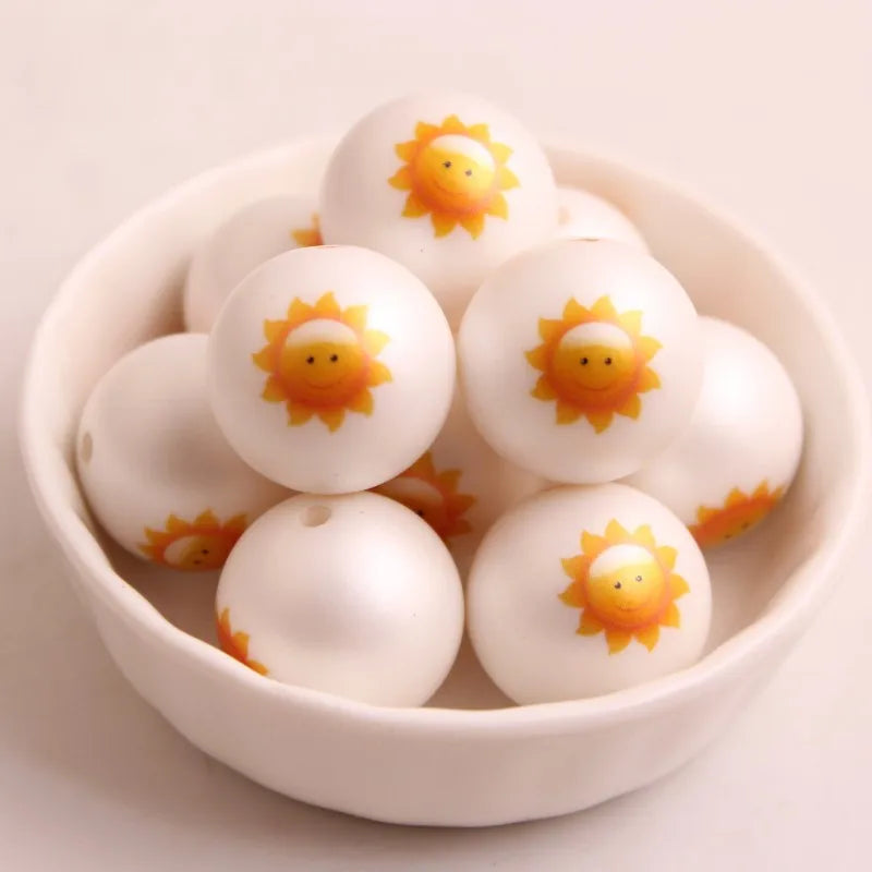 20mm Acrylic Matte Pearl Print Sun Beads for Chunky Girls Necklace