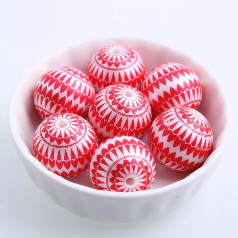 20mm 100pcs Acrylic Pearl Print Beads for Girls Necklace Jewelry