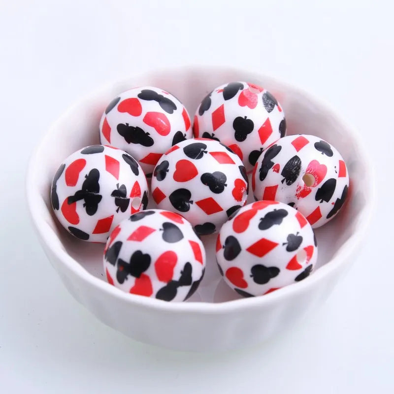20mm Acrylic Matte Pearl Print Poker Beads for Girls Necklace Jewelry