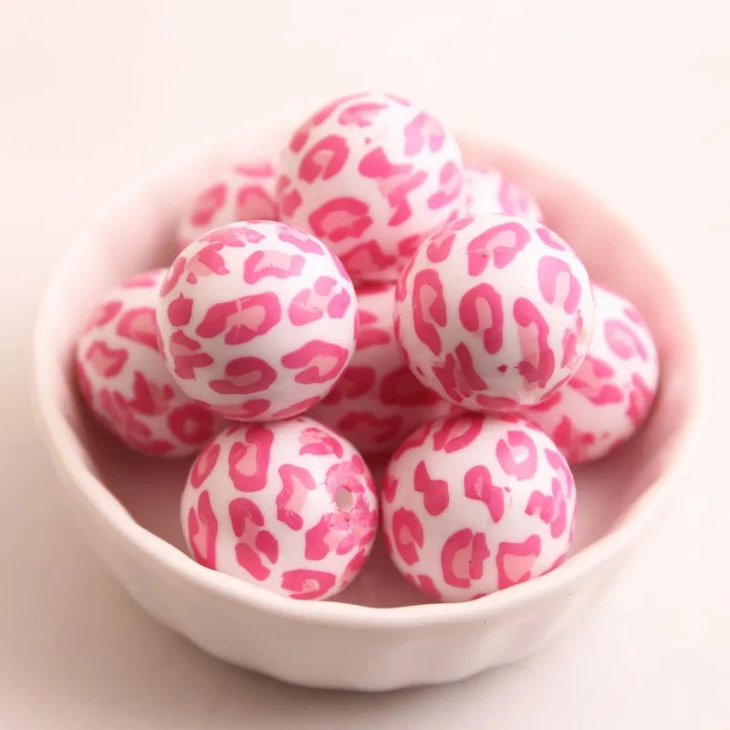 20mm 100pcs Acrylic hotpink Leopard Beads for Girls Necklace Jewelry