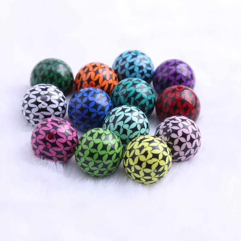 20mm Acrylic Solid Beads Print Star Wave for Kids Chunky Necklace