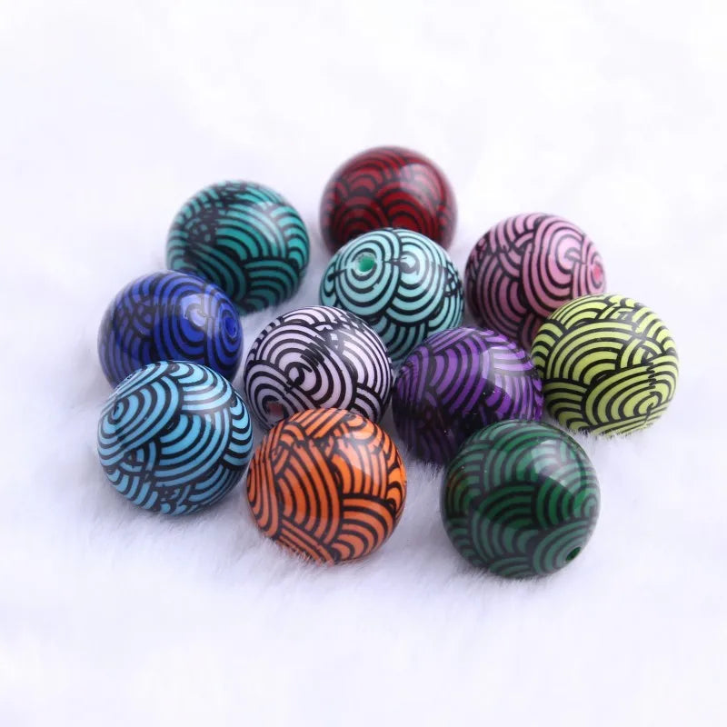 20mm Acrylic Solid Beads sea wave Print for kids Chunky Necklace