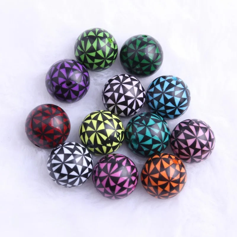 20mm Acrylic Solid Beads Print Triangle Flower Chunky Necklace Jewelry