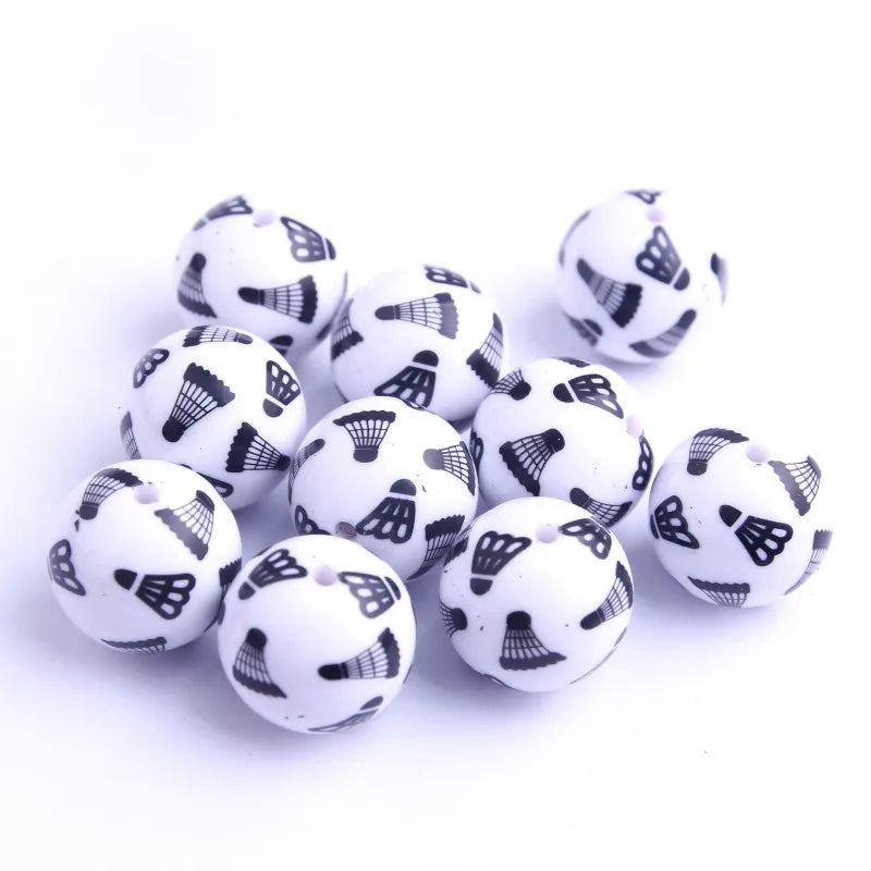 20mm Acrylic Beads Print Badminton Girls Necklace Jewelry