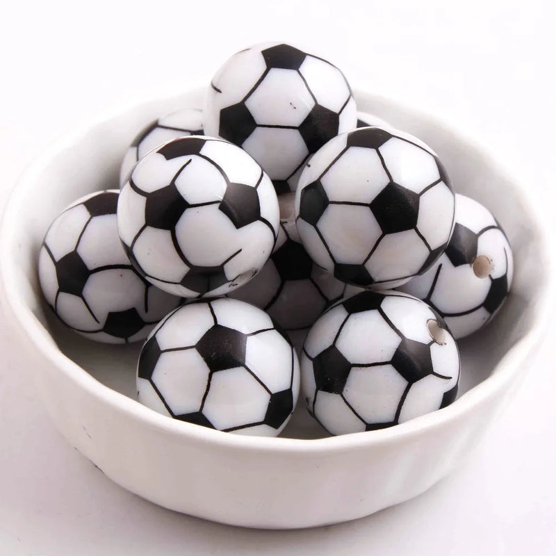 20mm Acrylic Football Print Beads for Girls Necklace Jewelry