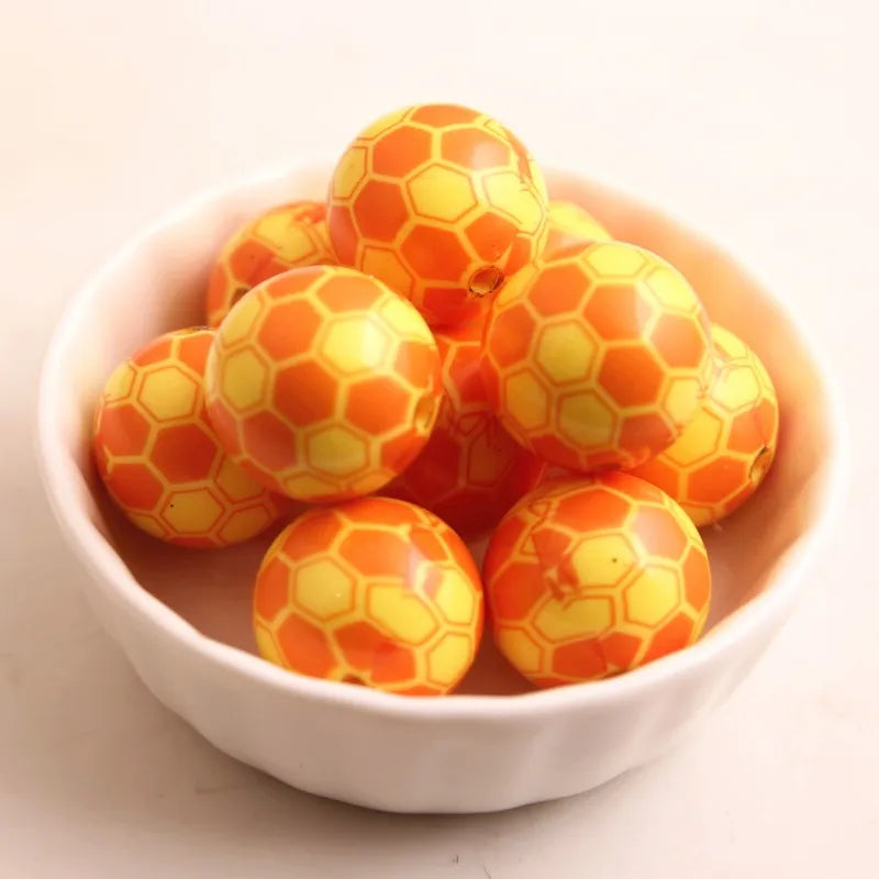 20mm Acrylic Honeycomb Print Beads for Girls Chunky Necklace Supply 100pcs
