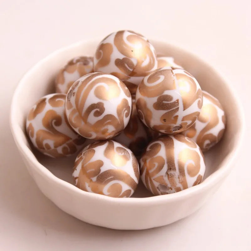 20mm Acrylic Solid Beads Print Flower for Chunky Necklace Jewelry