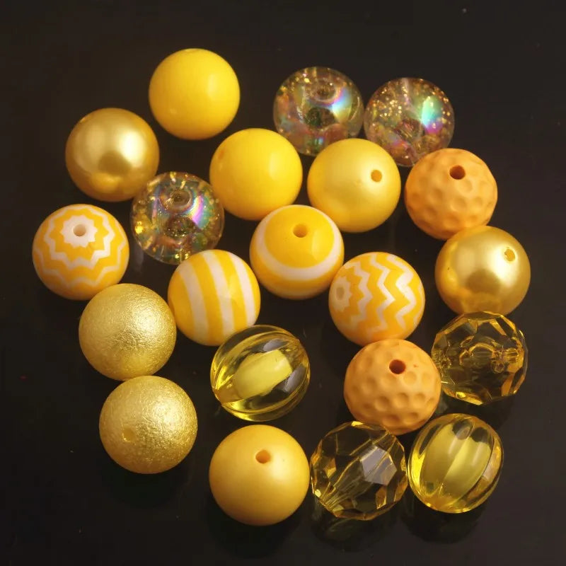 RB-011 20mm Yellow Mixed Style Acrylic Beads 50pcs