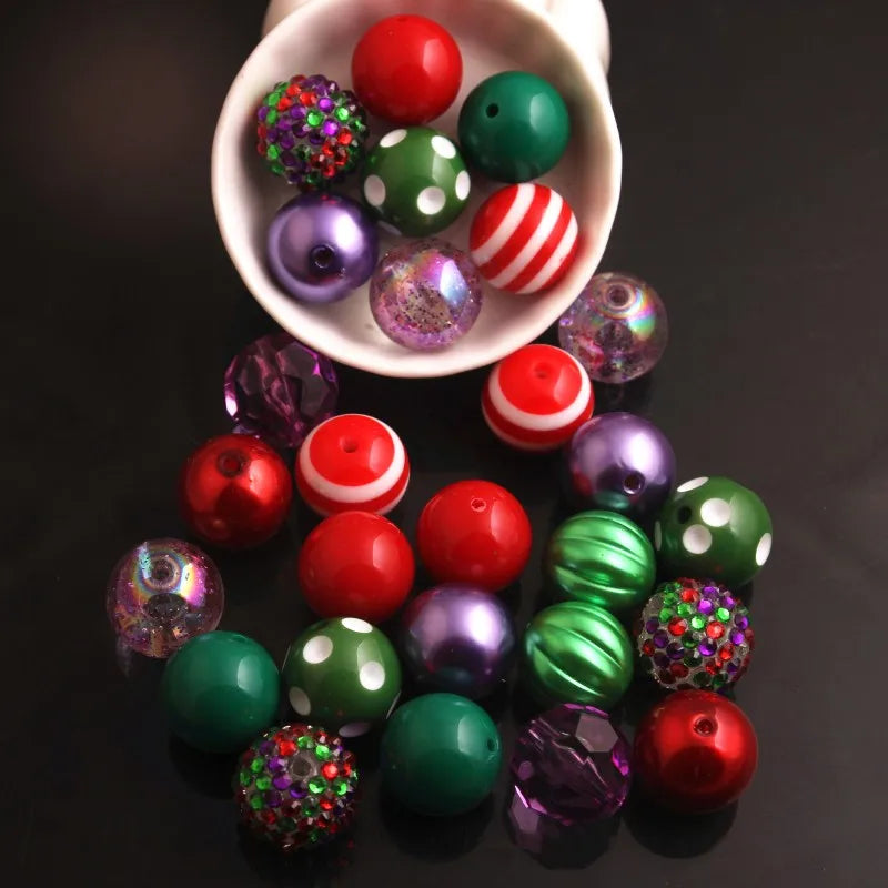 20mm Christmas Mix Style Acrylic Beads 50pcs Chunky Necklace Jewelry