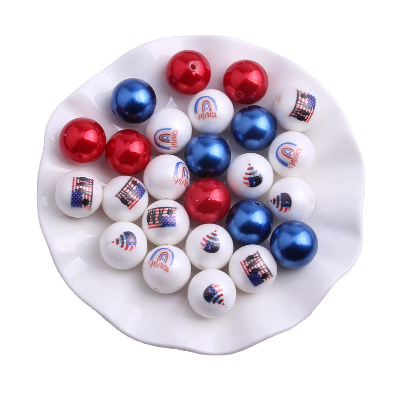 20mm July 4th Mix Set Large Acrylic Beads 50pcs Chunky Beads Necklace