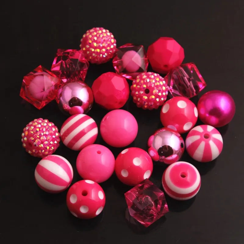 20mm Hotpink Acrylic Beads 50pcs Mixed Style for Necklace Jewelry